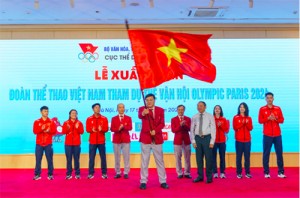 Lễ xuất quân Đoàn thể thao Việt Nam (TTVN) tham dự Olympic Paris 2024 diễn ra ngày 17/7 tại Hà Nội